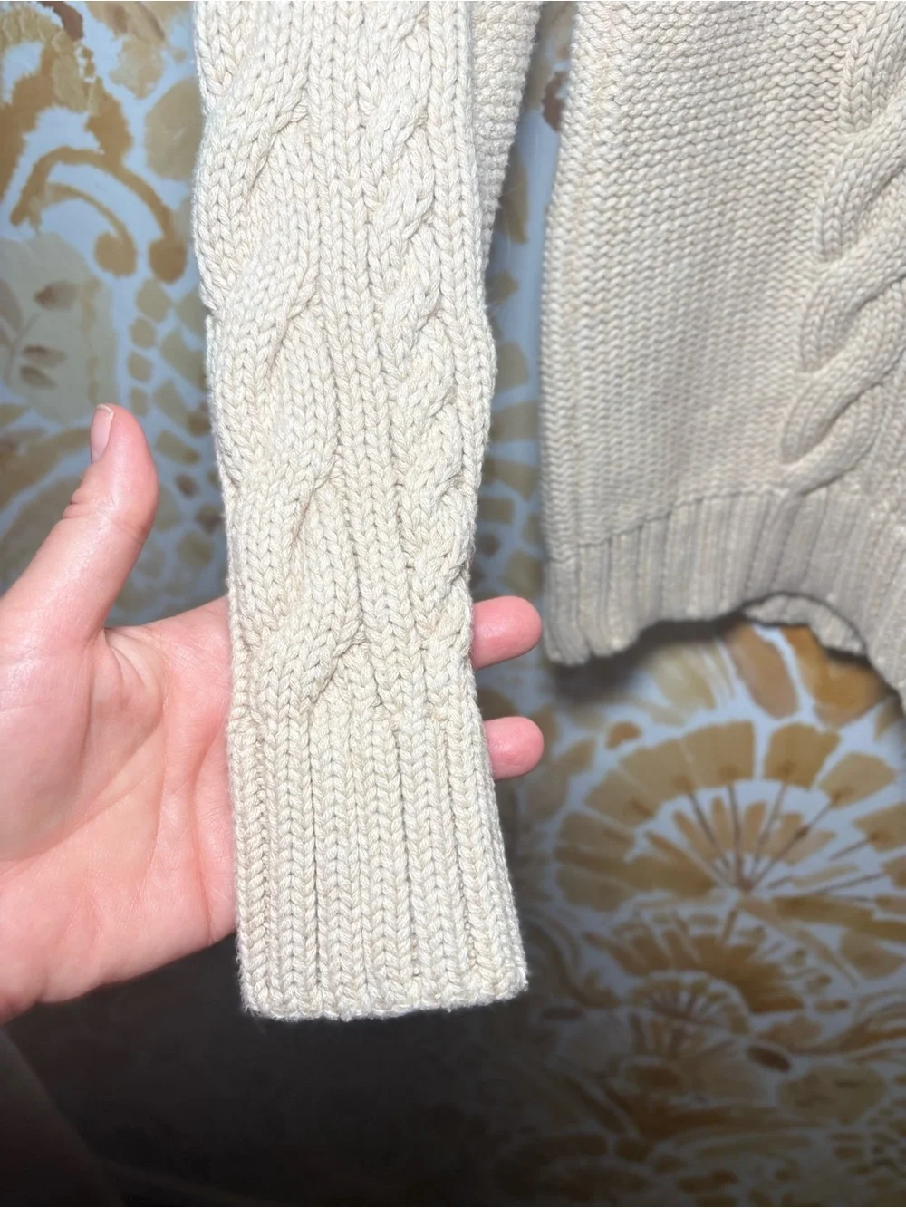 L.L. Bean Cable Knit Sweater | Cream Oatmeal Cotton Knit | Classic PreppyCoastal